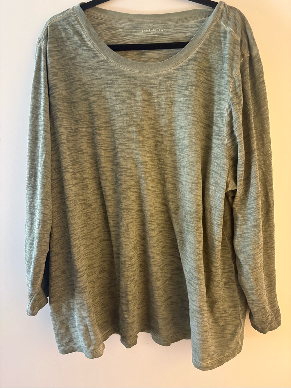 Lane Bryant Heathered Olive Green Long Sleeve Cotton Tee